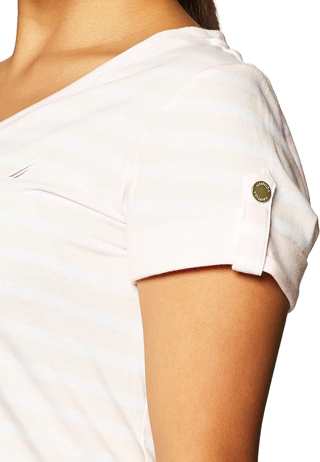 Nautica Women's Easy Comfort V-Neck Striped Supersoft Stretch Cotton T-Shirt