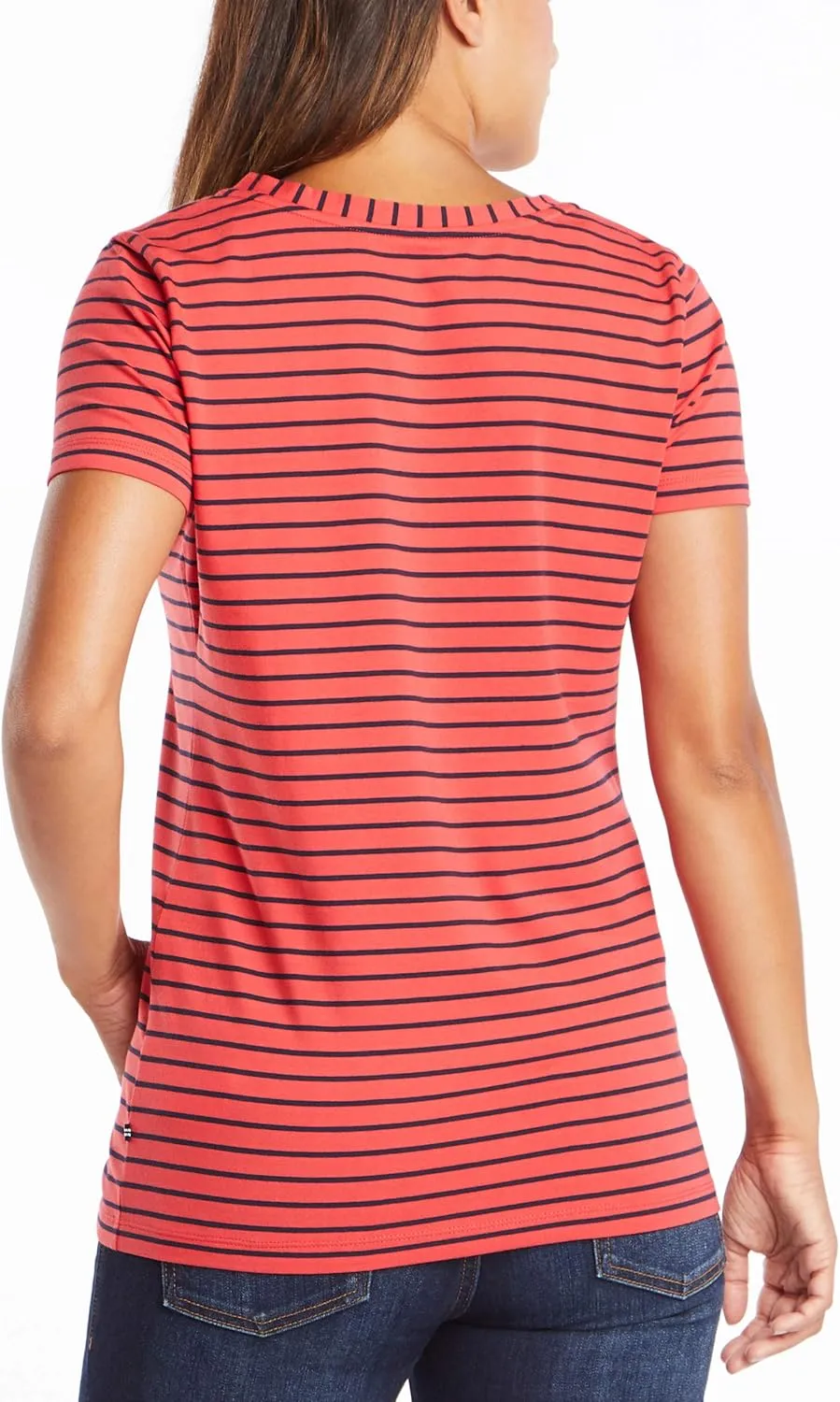 Nautica Women's Easy Comfort V-Neck Striped Supersoft Stretch Cotton T-Shirt