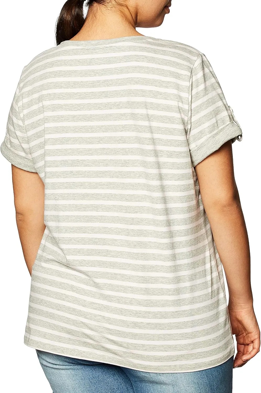 Nautica Women's Easy Comfort V-Neck Striped Supersoft Stretch Cotton T-Shirt