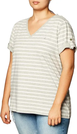Nautica Women's Easy Comfort V-Neck Striped Supersoft Stretch Cotton T-Shirt