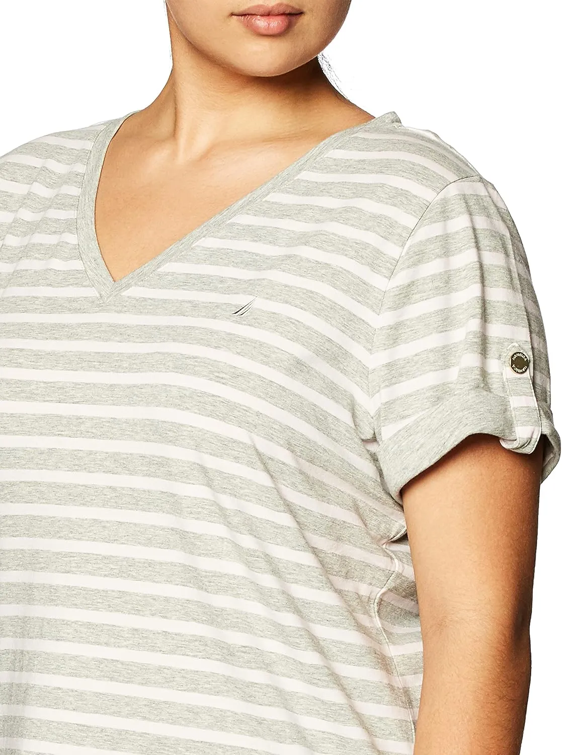 Nautica Women's Easy Comfort V-Neck Striped Supersoft Stretch Cotton T-Shirt