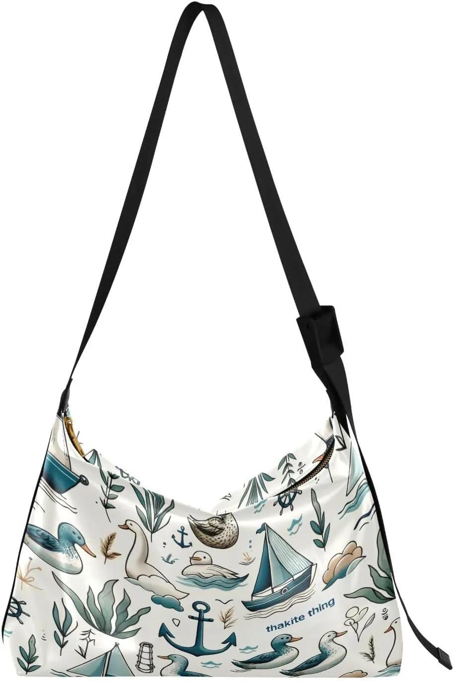 Nautical Ducks Hobo Crossbody Bags for Women Leather Large Shoulder Bag Cross Body Summer Sea Trendy Womens Tote Bags Handbag for Travel Shopping