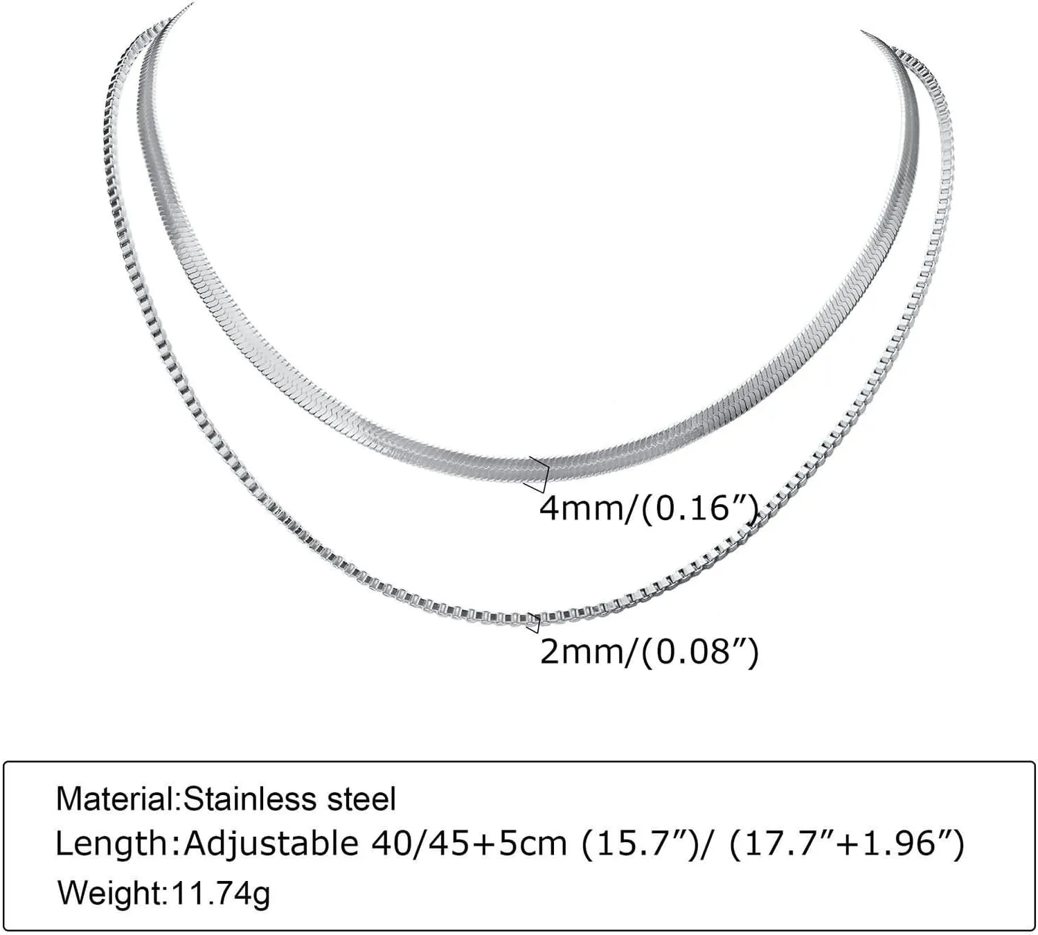 Necklaces for Women Silver,Stainless Steel Chain Necklaces for Women Double Layer Chain Necklace Chain Silver