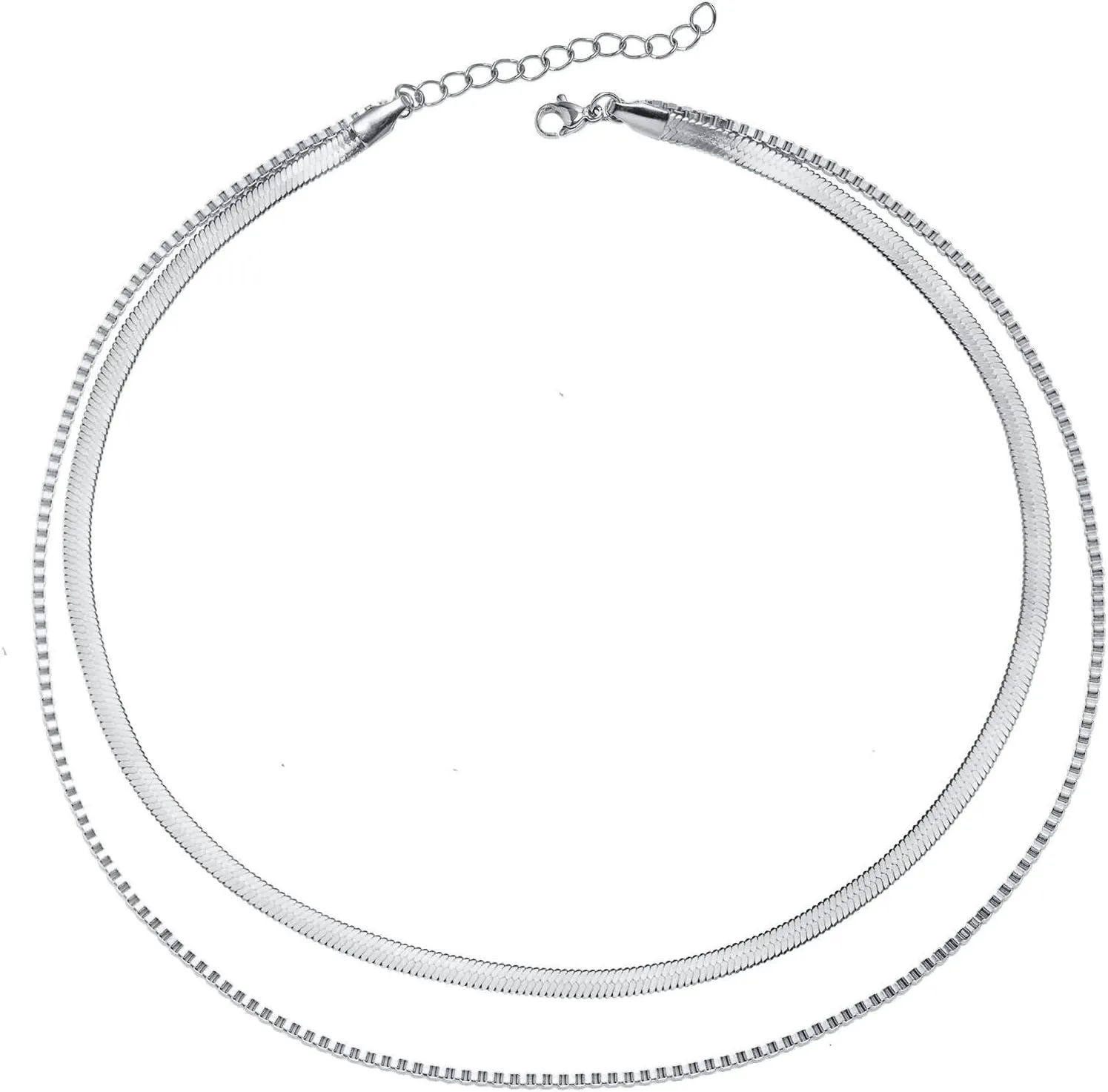 Necklaces for Women Silver,Stainless Steel Chain Necklaces for Women Double Layer Chain Necklace Chain Silver