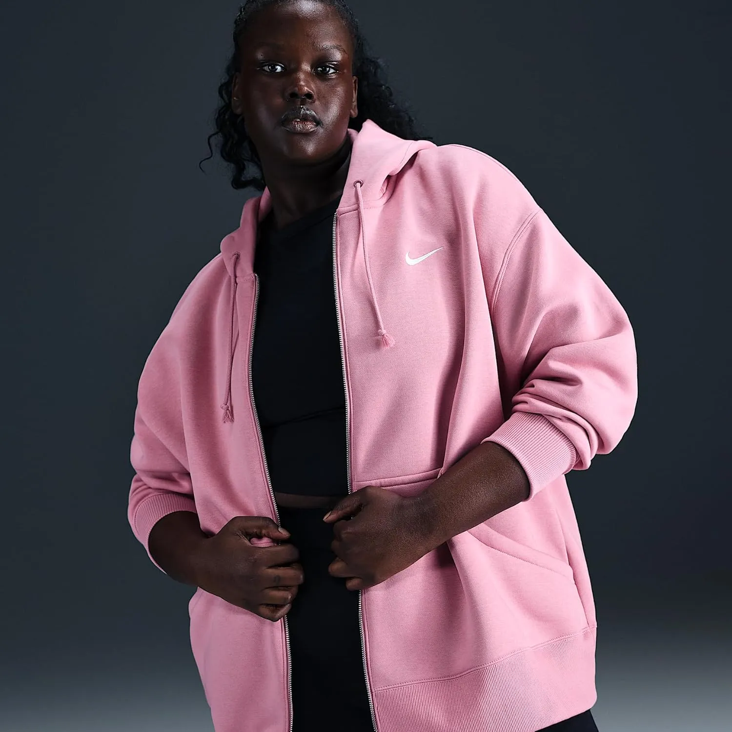 Nike Sportswear Phoenix Fleece Women's Oversized Full-Zip Hoodie (Plus Size) (DV4979-699, Elemental Pink/Sail)