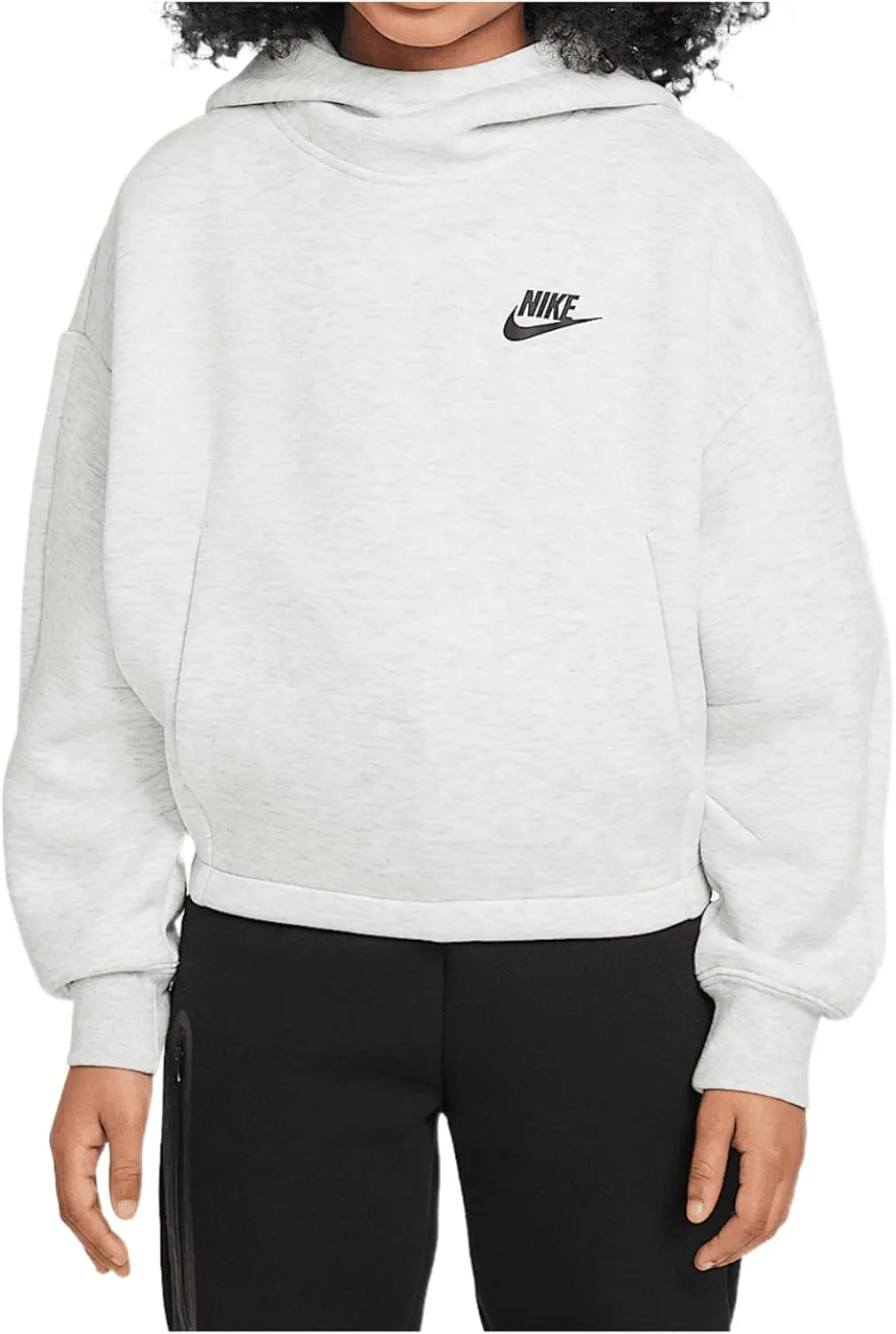 Nike Sportswear Tech Fleece Girls' Oversized Hoodie (HF8188-013, Light Grey/Heather/Black)