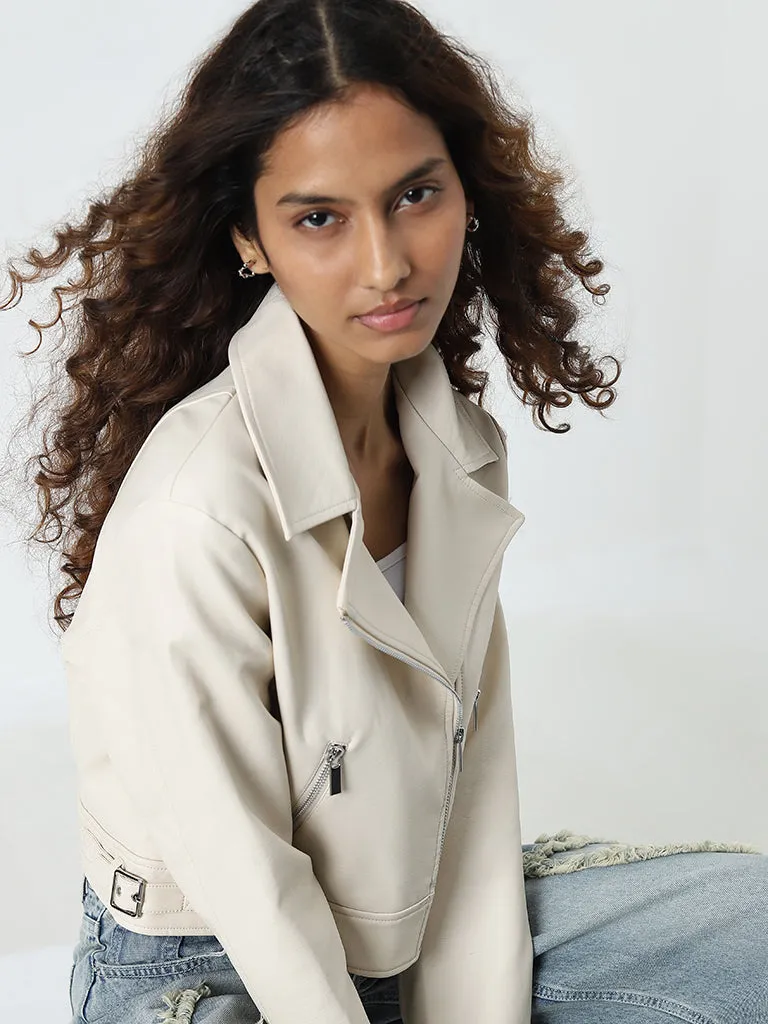 Nuon Ecru Faux-Leather Jacket