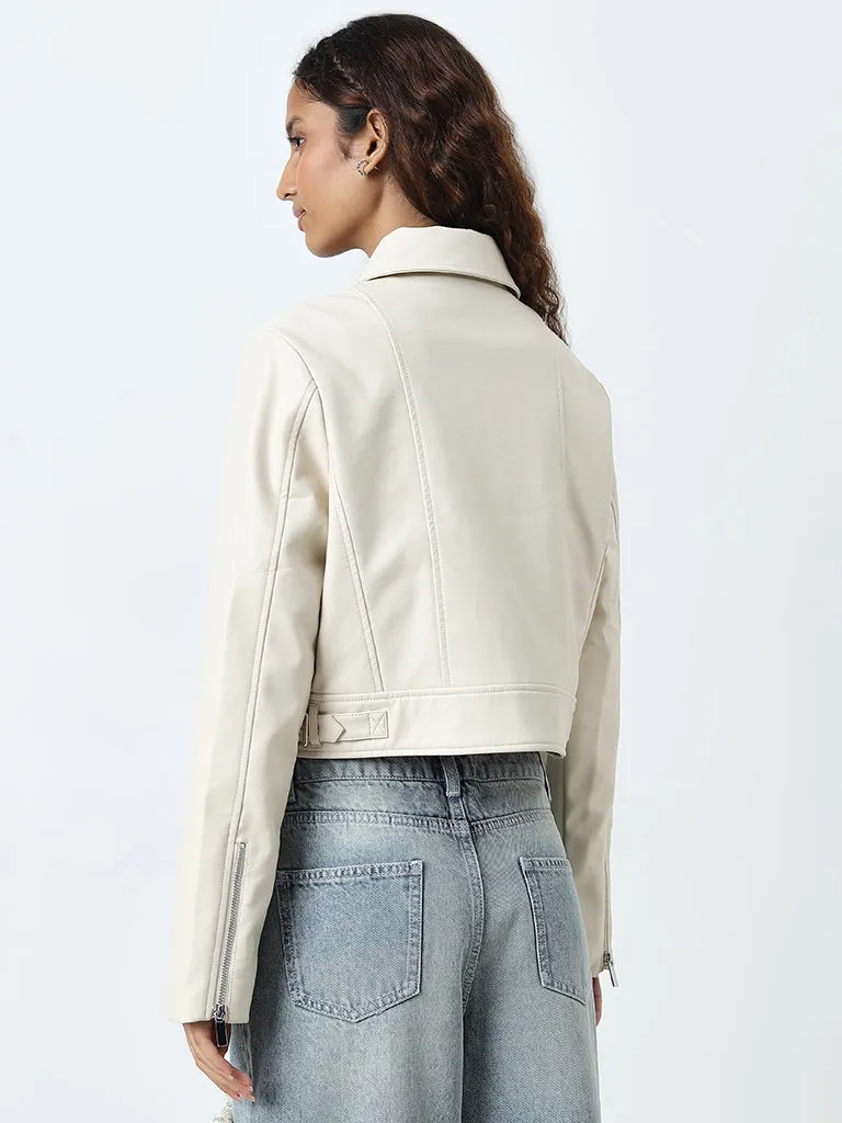 Nuon Ecru Faux-Leather Jacket
