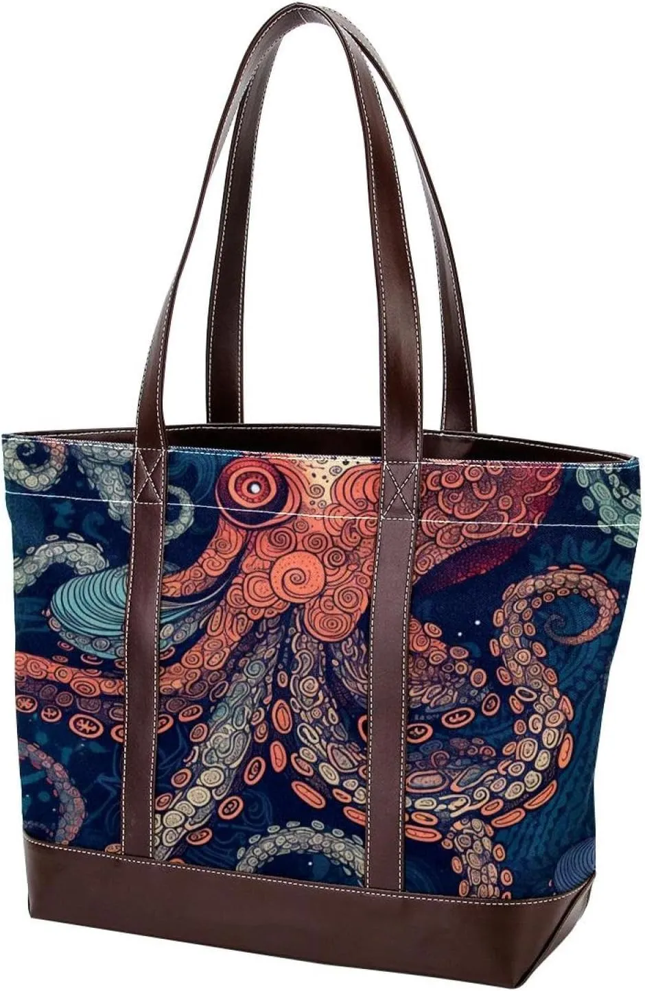 Octopus Art-1624 Tote Bags Durable Leather Canvas Purses and Handbags for Women Top Handle Shoulder Satchel Hobo Bags