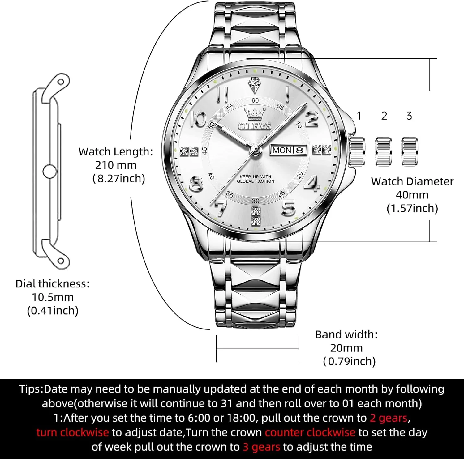 OLEVS Watches for Men,Mens Watch Large Wrist,Roman Numerals Men Watch,Chronograph Watches for Men,Luxury Watches for Men,Diamond Watches for Men,Men Watch Waterproof,Relojes para Hombres