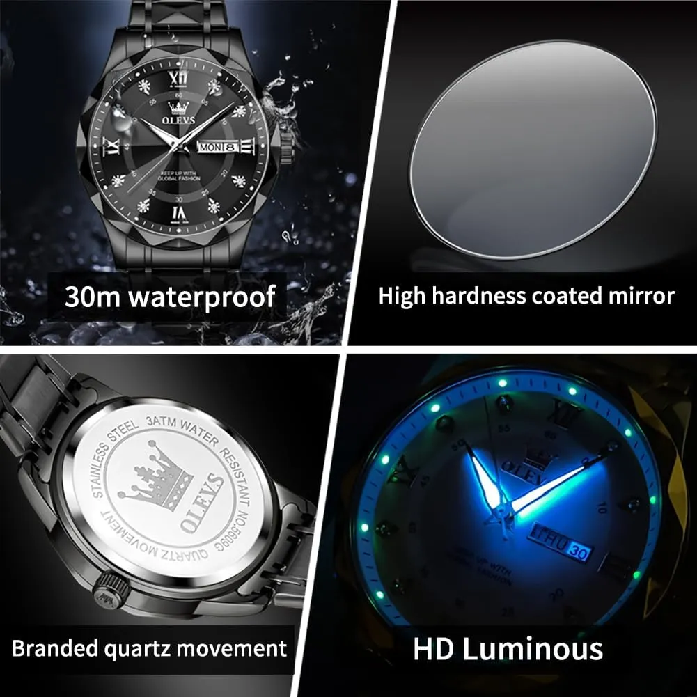 OLEVS Watches for Men,Mens Watch Large Wrist,Roman Numerals Men Watch,Chronograph Watches for Men,Luxury Watches for Men,Diamond Watches for Men,Men Watch Waterproof,Relojes para Hombres