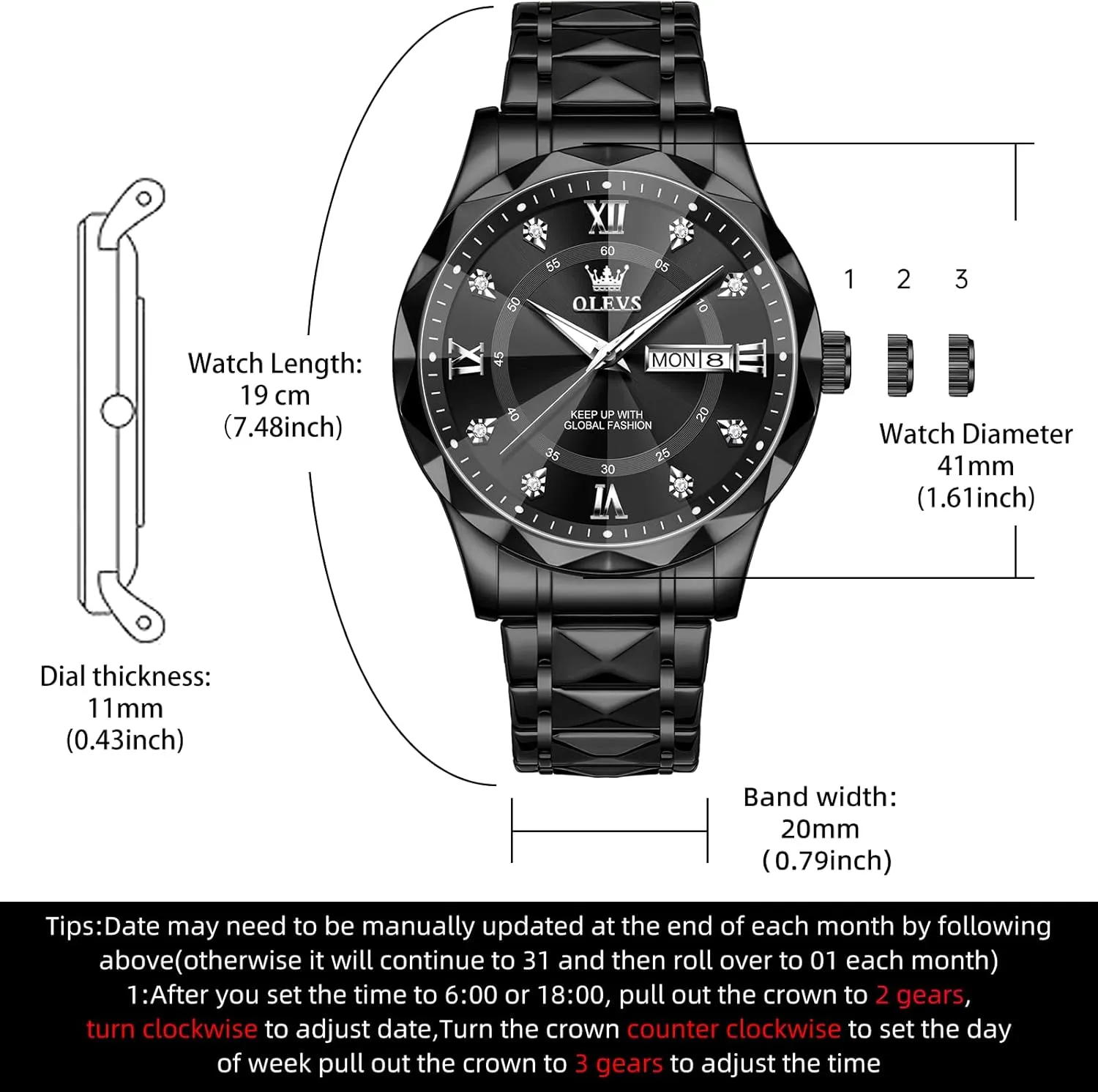 OLEVS Watches for Men,Mens Watch Large Wrist,Roman Numerals Men Watch,Chronograph Watches for Men,Luxury Watches for Men,Diamond Watches for Men,Men Watch Waterproof,Relojes para Hombres