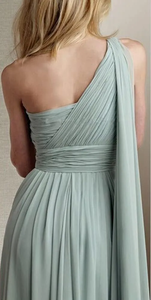 One Shoulder Bridesmaid Dresses for Wedding with Pockets Long Side Split Chiffon Formal Prom Evening Dress