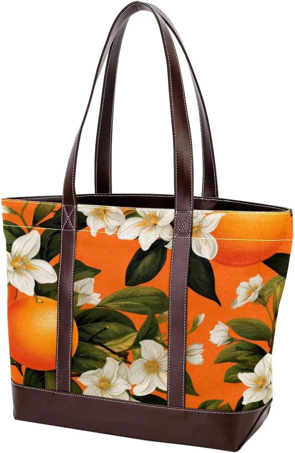 Oranges and Flowers-1783 Tote Bags Durable Leather Canvas Purses and Handbags for Women Top Handle Shoulder Satchel Hobo Bags