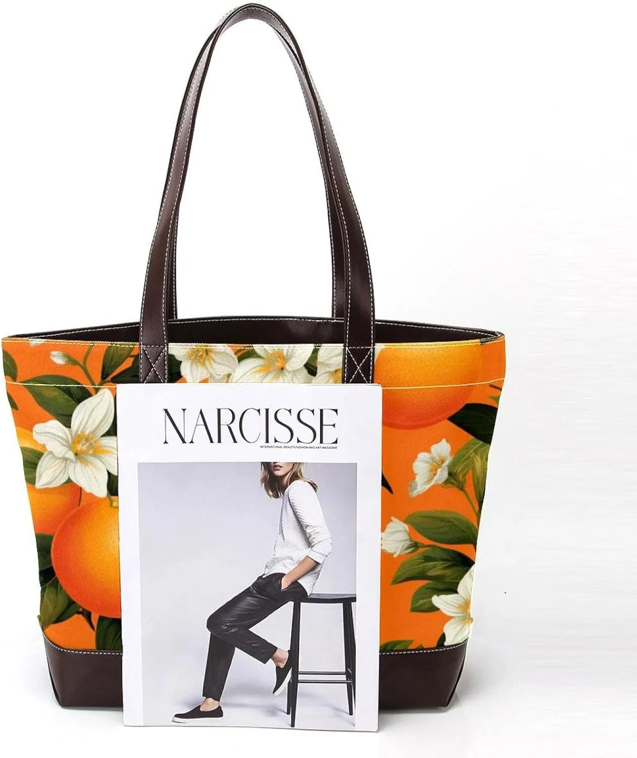 Oranges and Flowers-1783 Tote Bags Durable Leather Canvas Purses and Handbags for Women Top Handle Shoulder Satchel Hobo Bags