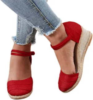 Orthopedic Platform Sandals for Women Dressy Summer, Women's Ankle Strap Closed Toe Espadrille Wedge Sandals Dressy Platform Wedge Sandals Casual Comfortable Shoes (6.5)