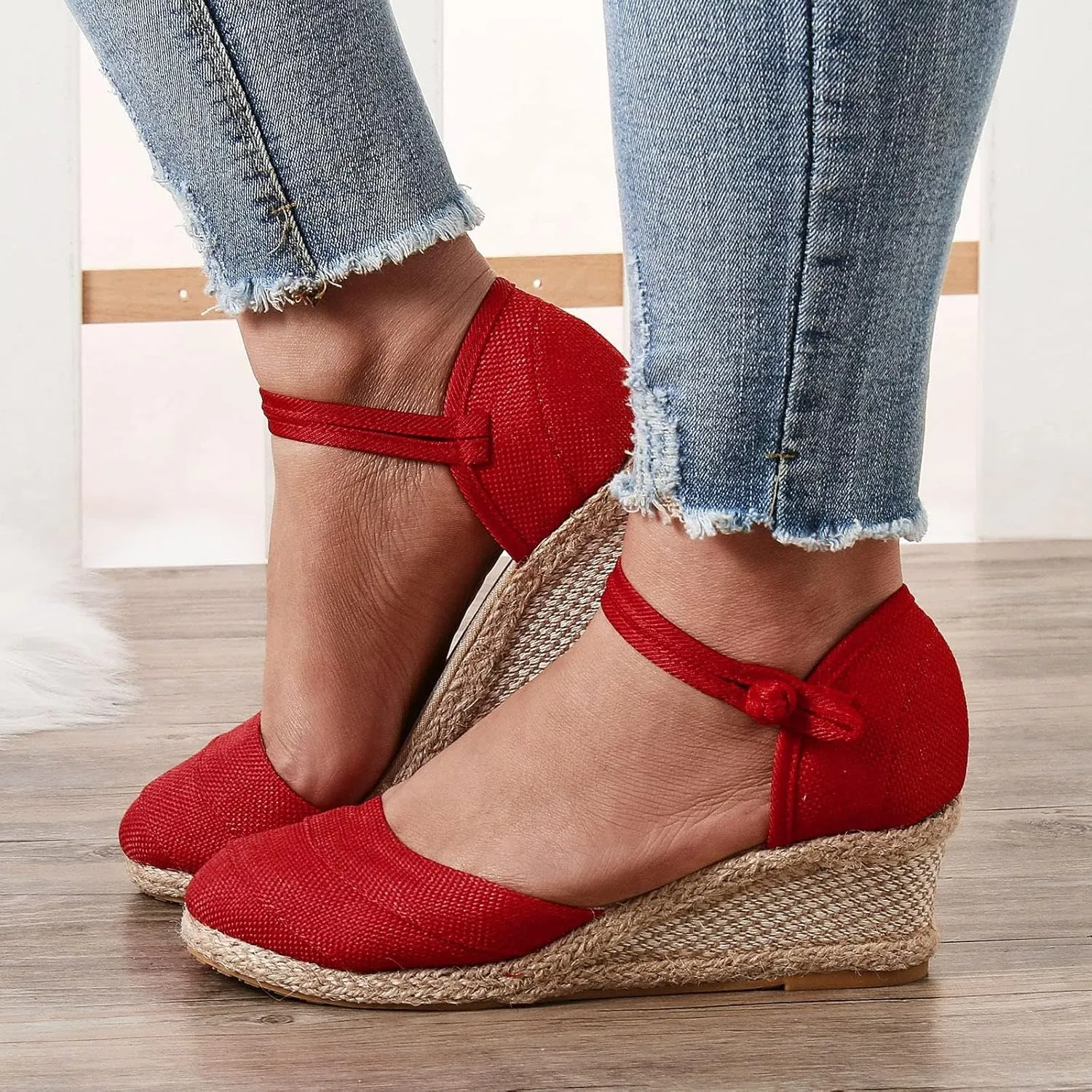 Orthopedic Platform Sandals for Women Dressy Summer, Women's Ankle Strap Closed Toe Espadrille Wedge Sandals Dressy Platform Wedge Sandals Casual Comfortable Shoes (6.5)