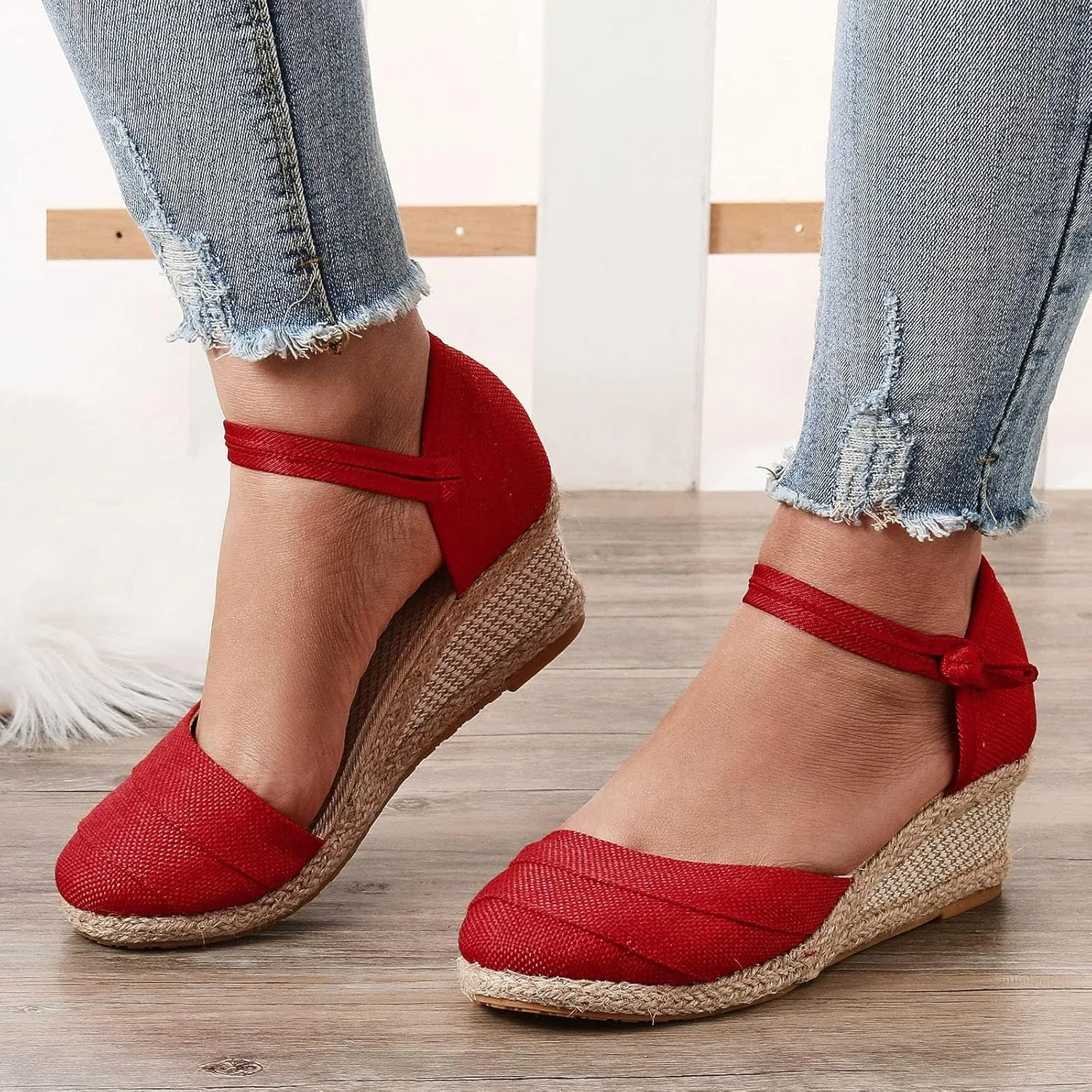 Orthopedic Platform Sandals for Women Dressy Summer, Women's Ankle Strap Closed Toe Espadrille Wedge Sandals Dressy Platform Wedge Sandals Casual Comfortable Shoes (6.5)