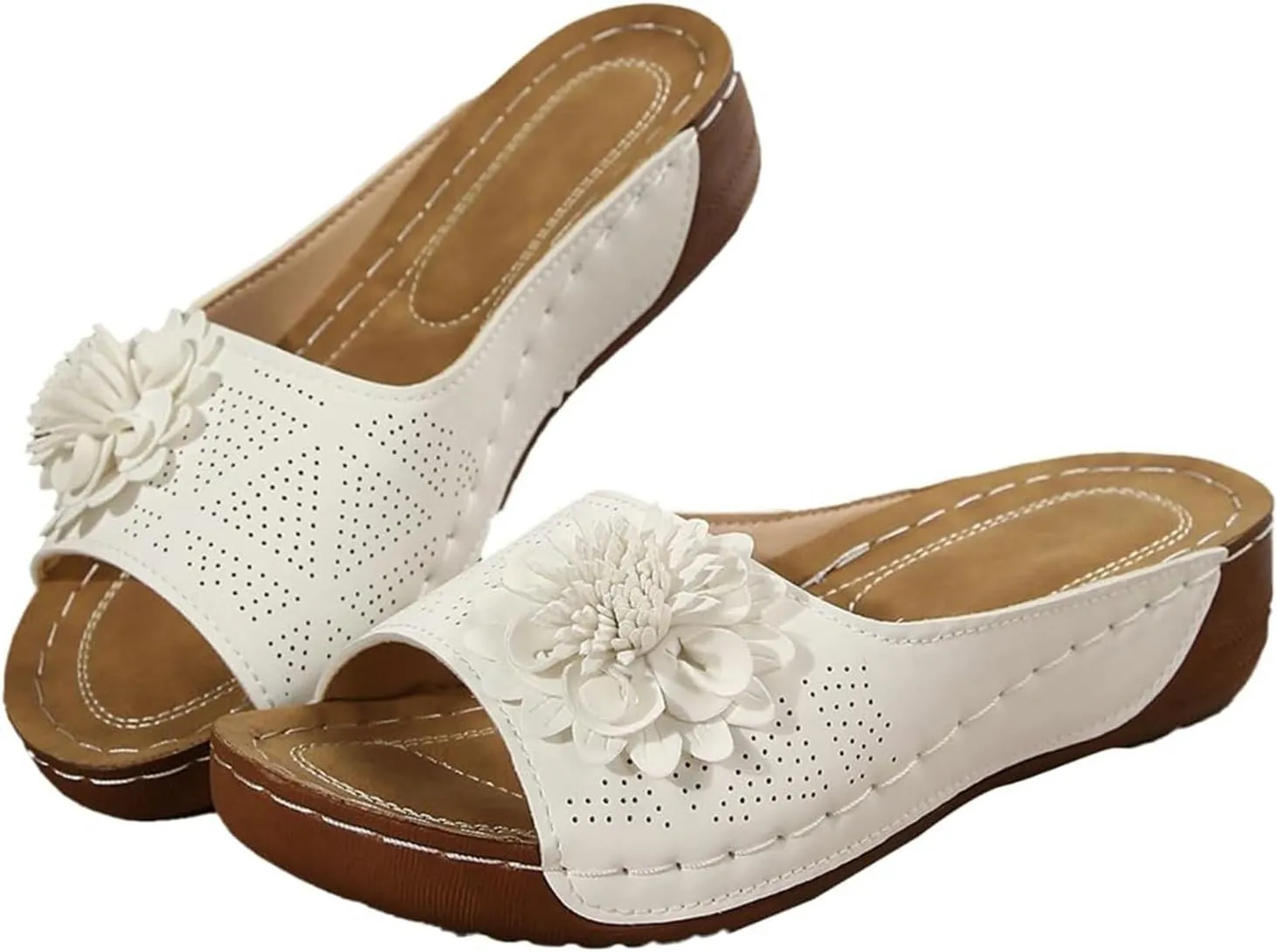Orthopedic Sandals for Women Chic Flowers Summer Beach Sandals Casual Fish Mouth Open Toe Slippers Dressy Platform Slides Comfy Leather Mesh Sandal Travel Vacation Shoes