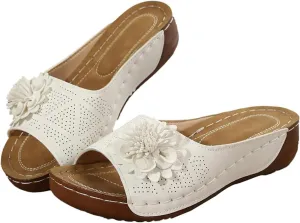 Orthopedic Sandals for Women Chic Flowers Summer Beach Sandals Casual Fish Mouth Open Toe Slippers Dressy Platform Slides Comfy Leather Mesh Sandal Travel Vacation Shoes