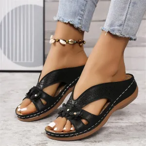 Orthopedic Wedge Sandals for Women 2025,Memory Foam Comfortable Slides Slip On Sandals Dressy Summer Beach Lightweight Platform Shoes Orthopedic Open Toe Arch Support Slippers(Black)