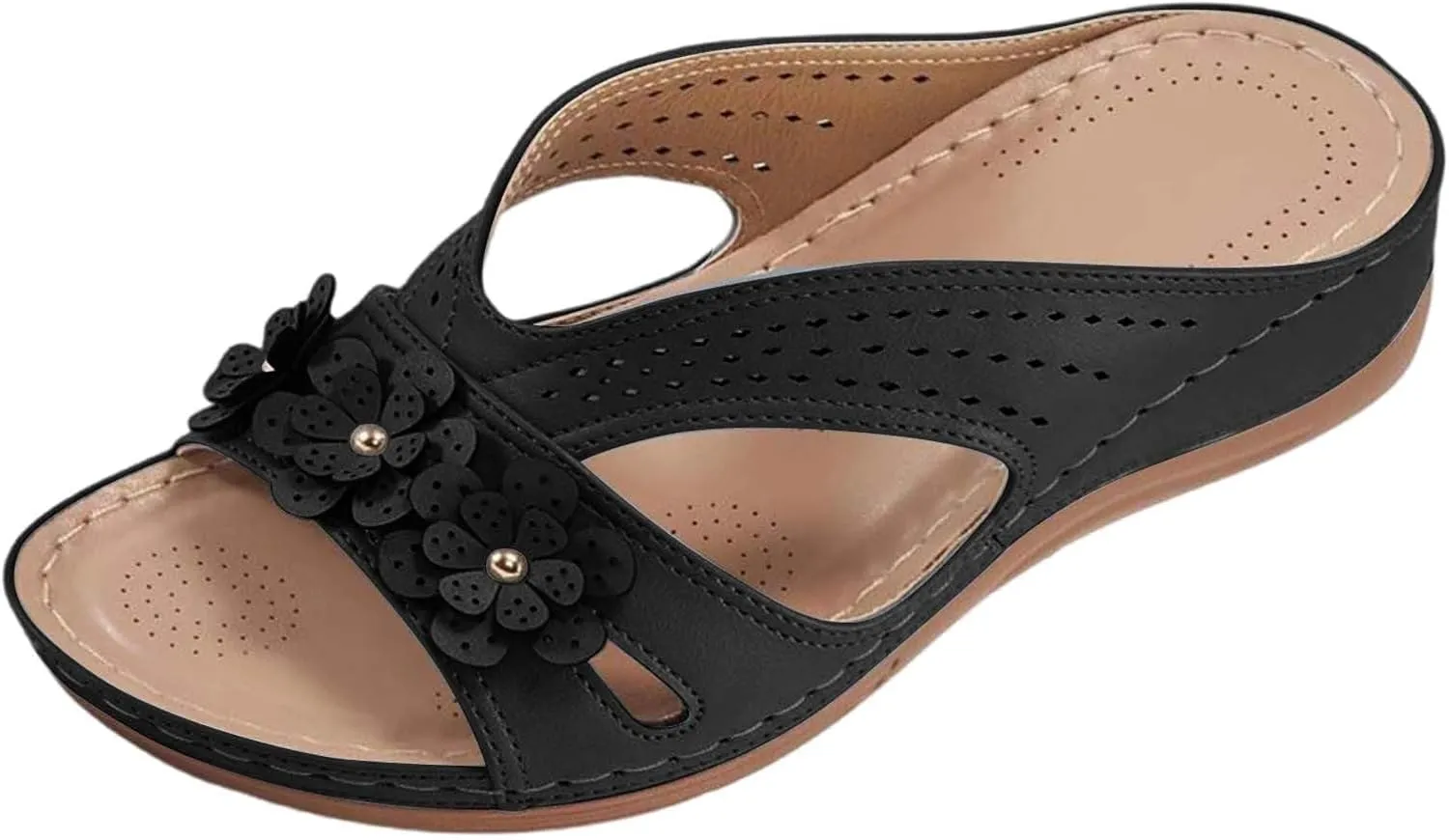 Orthopedic Wedge Sandals for Women 2025,Memory Foam Comfortable Slides Slip On Sandals Dressy Summer Beach Lightweight Platform Shoes Orthopedic Open Toe Arch Support Slippers(Black)