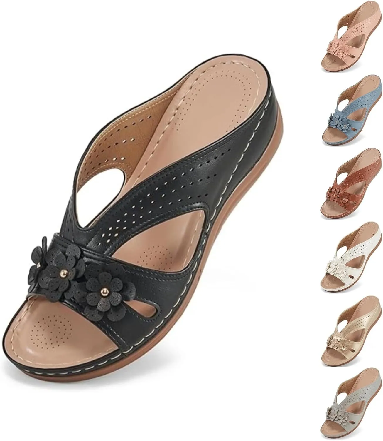 Orthopedic Wedge Sandals for Women 2025,Memory Foam Comfortable Slides Slip On Sandals Dressy Summer Beach Lightweight Platform Shoes Orthopedic Open Toe Arch Support Slippers(Black)