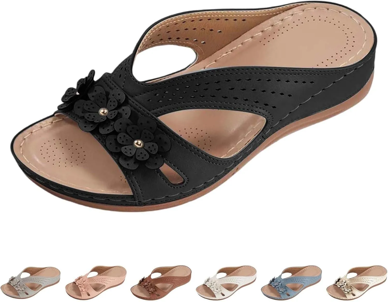 Orthopedic Wedge Sandals for Women 2025,Memory Foam Comfortable Slides Slip On Sandals Dressy Summer Beach Lightweight Platform Shoes Orthopedic Open Toe Arch Support Slippers(Black)