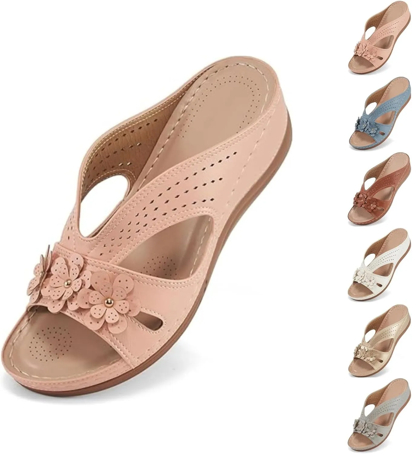 Orthopedic Wedge Sandals for Women 2025,Memory Foam Comfortable Slides Slip On Sandals Dressy Summer Beach Lightweight Platform Shoes Orthopedic Open Toe Arch Support Slippers(Brown)