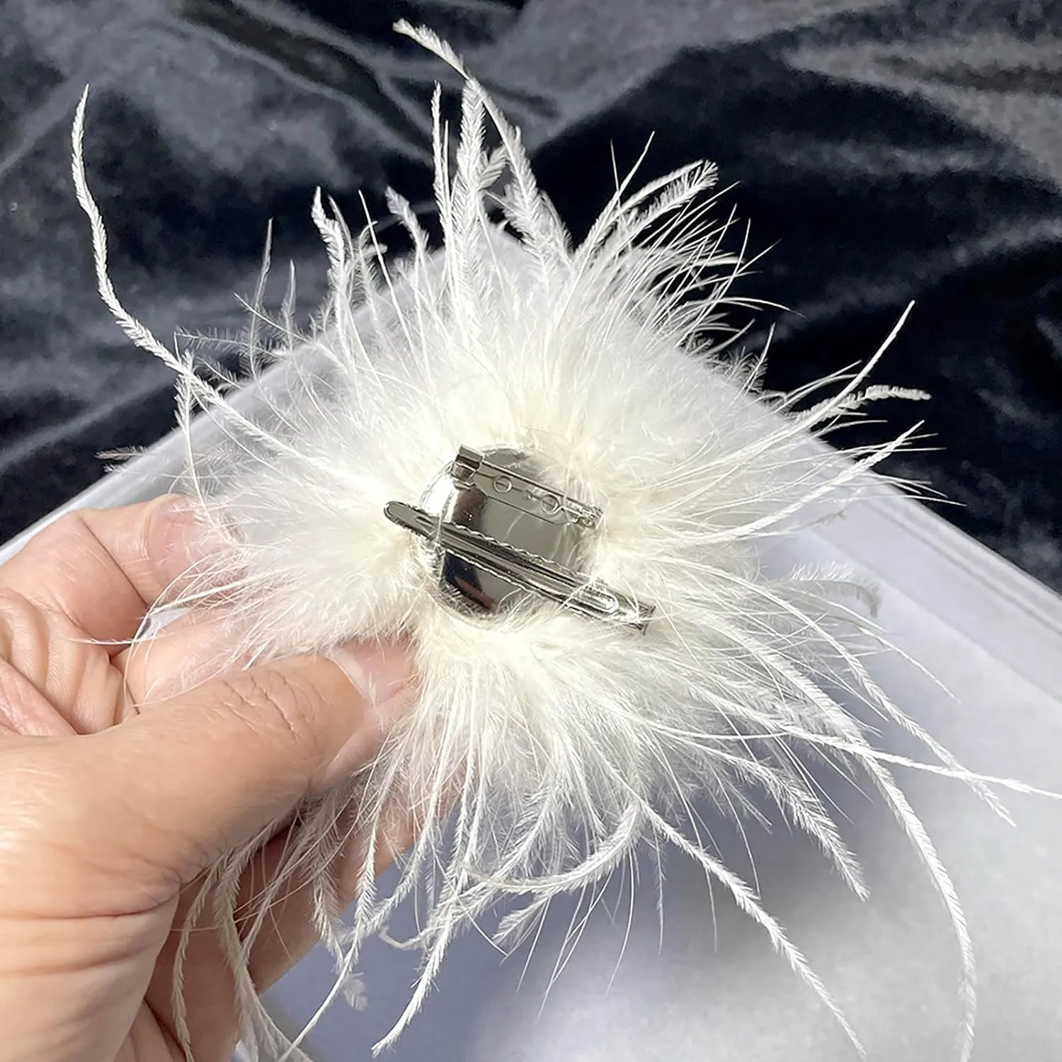 Ostrich Feather Brooch Corsage Pin for Women Girls Headpieces Hair Clips