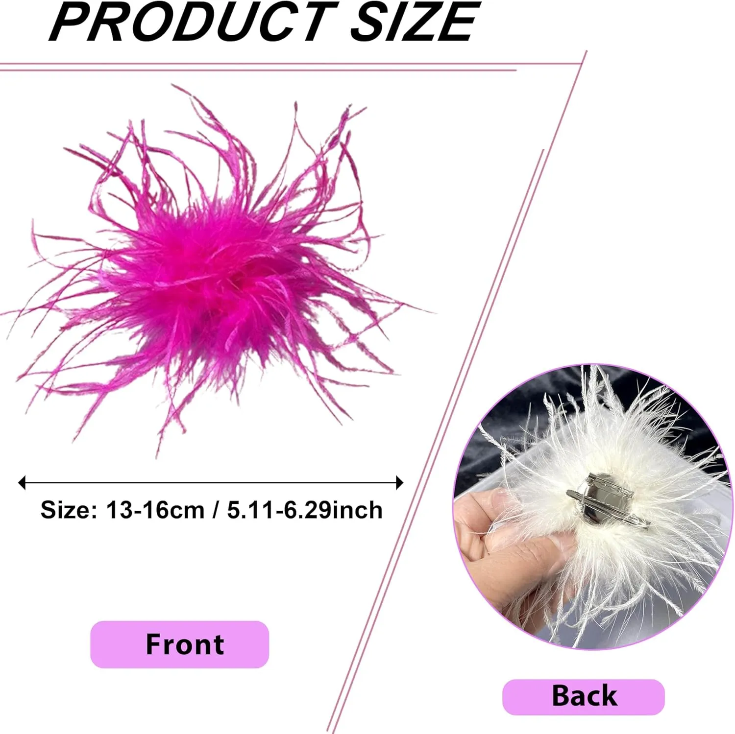 Ostrich Feather Brooch Corsage Pin for Women Girls Headpieces Hair Clips