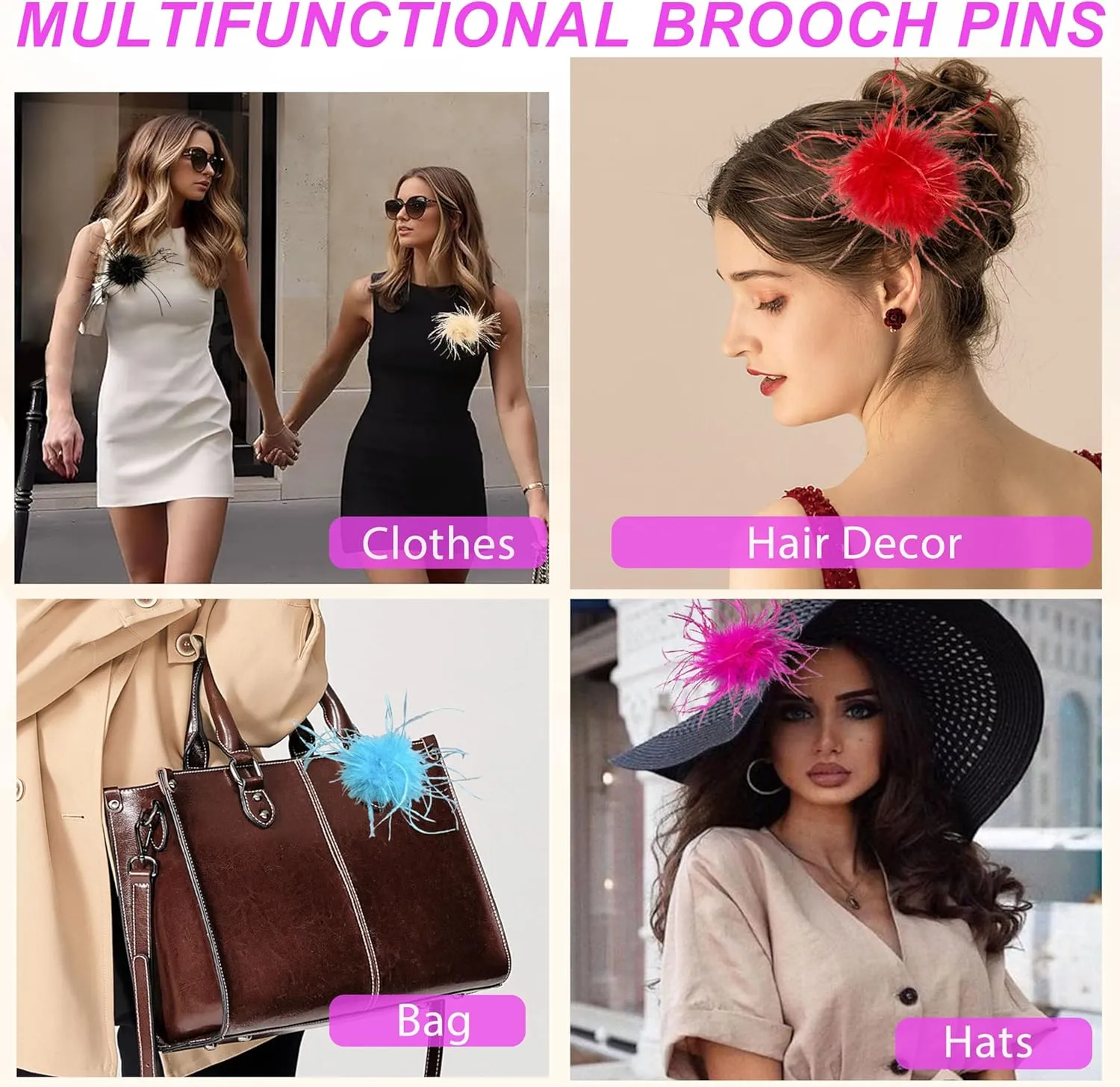 Ostrich Feather Brooch Corsage Pin for Women Girls Headpieces Hair Clips