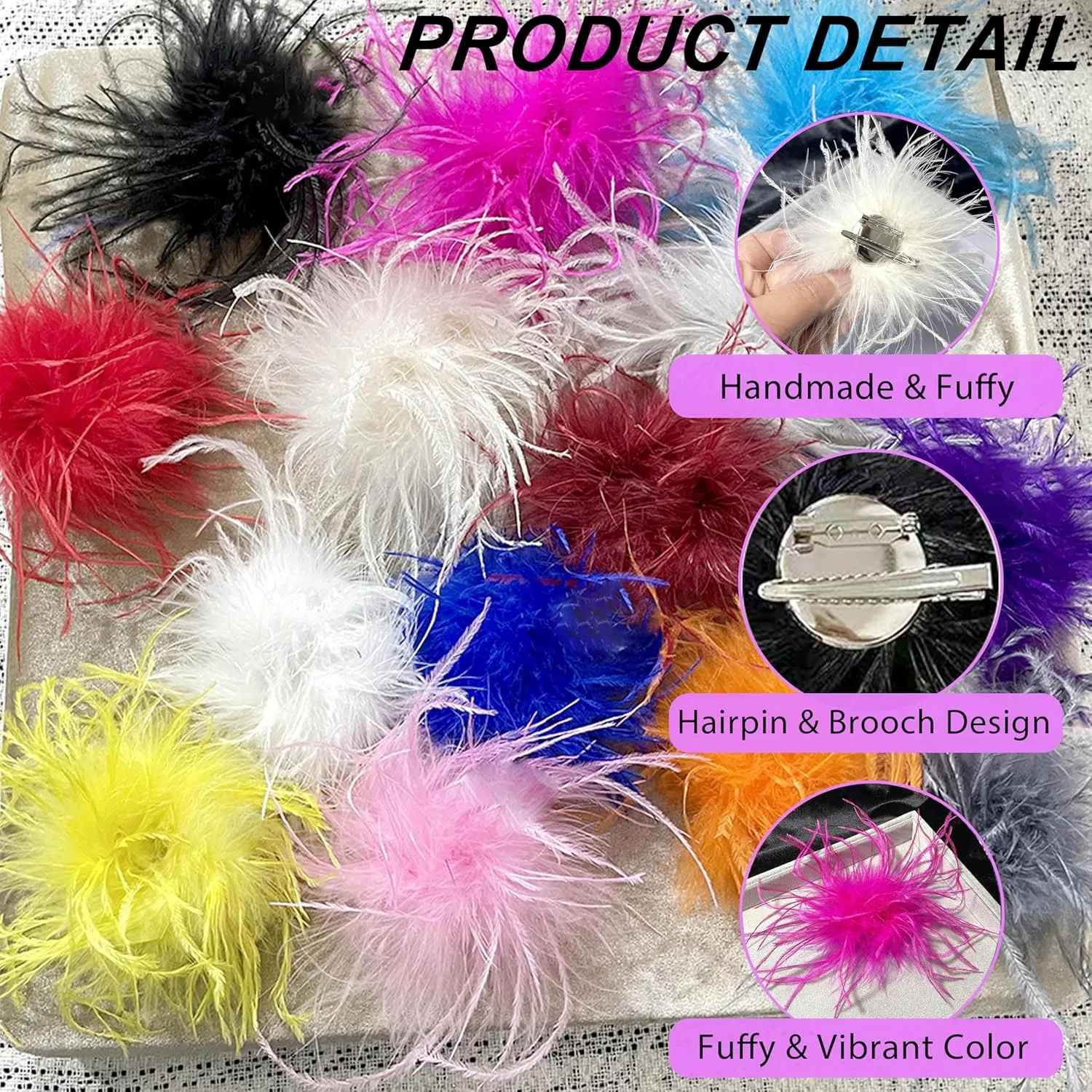 Ostrich Feather Brooch Corsage Pin for Women Girls Headpieces Hair Clips