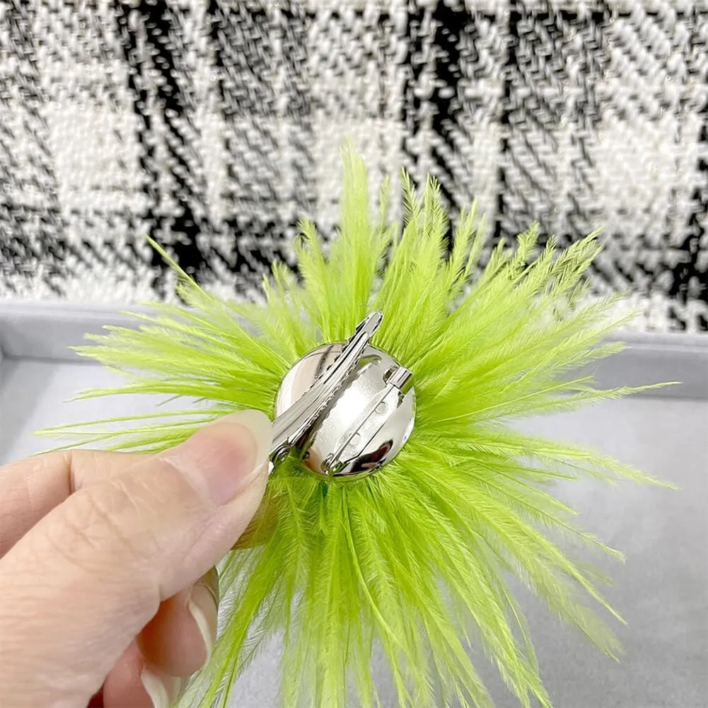 Ostrich Feather Brooch Fashion Brooch Pins Corsage Hair Clip Headwear Hairpin Hairband for Derby Hat Cocktail Party