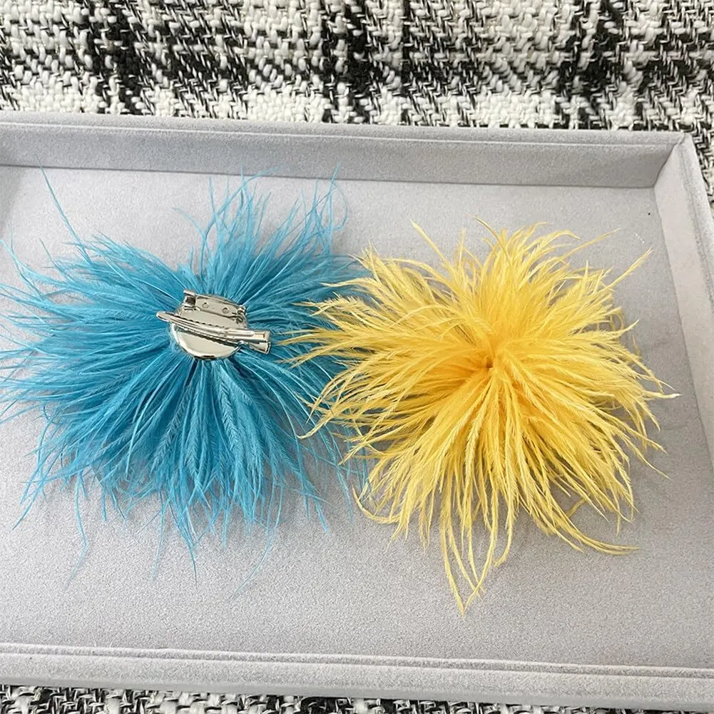 Ostrich Feather Brooch Fashion Brooch Pins Corsage Hair Clip Headwear Hairpin Hairband for Derby Hat Cocktail Party
