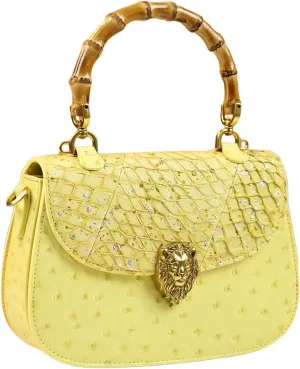 Ostrich Leather Purse Women Bag Real Bamboo Top-Handle Satchel Handbags Portable Saddle Bag Small Shoulder Messenger Bag