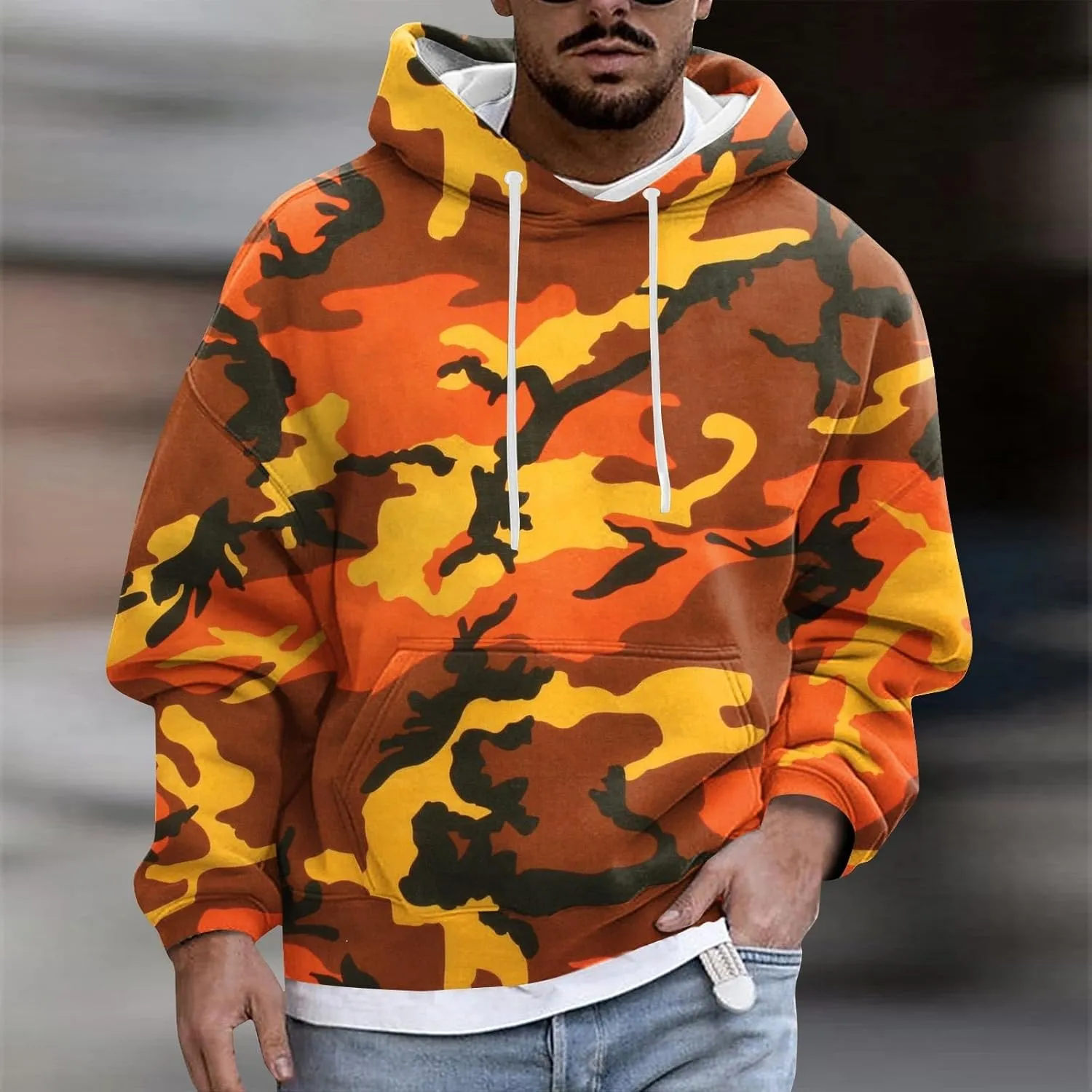 Oversized Hoodie Men Print Plush Warm Fleece Casual Pocket Sweater Winter Coat