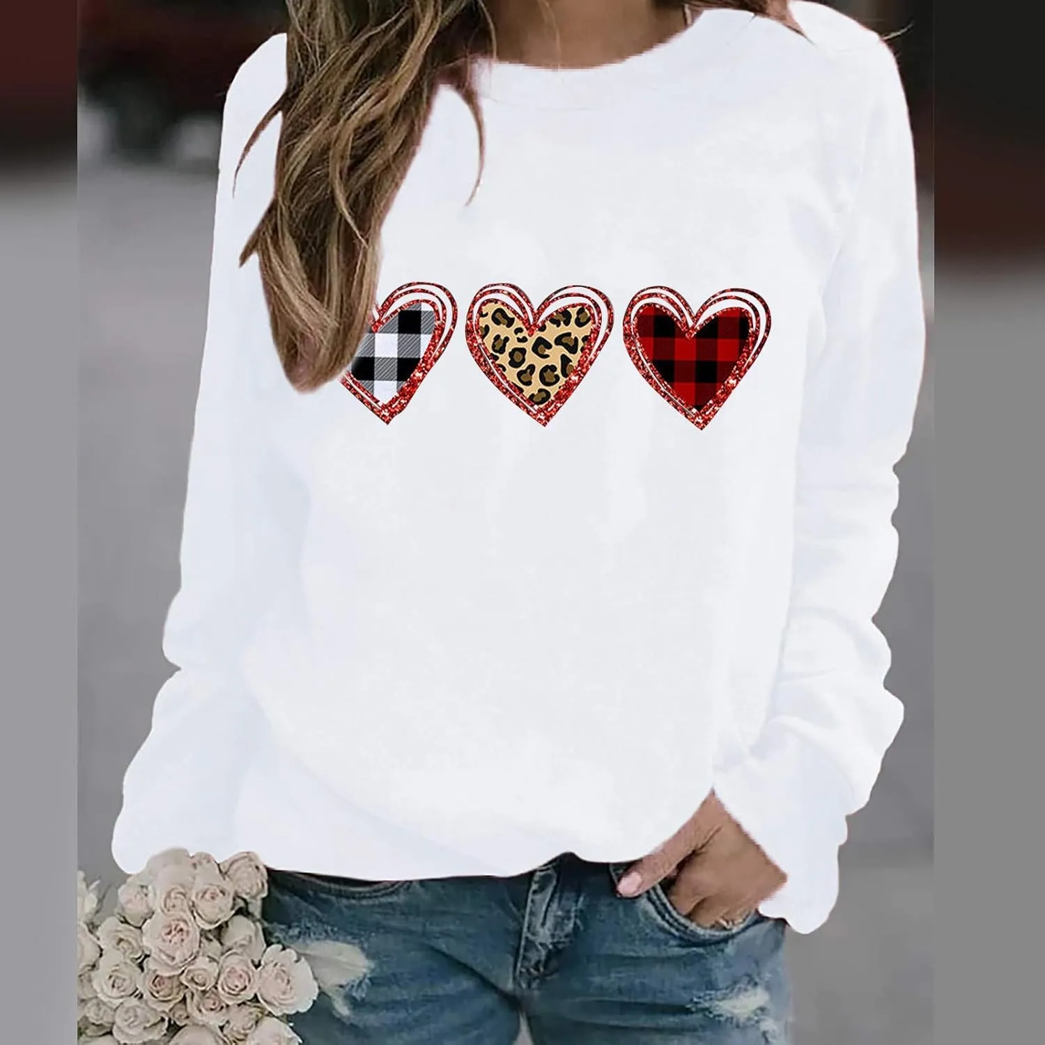 Oversized Sweatshirt for Women Valentines Sweatshirts Long Sleeve Crewneck Pullover Fashion Graphic Sweatshirts