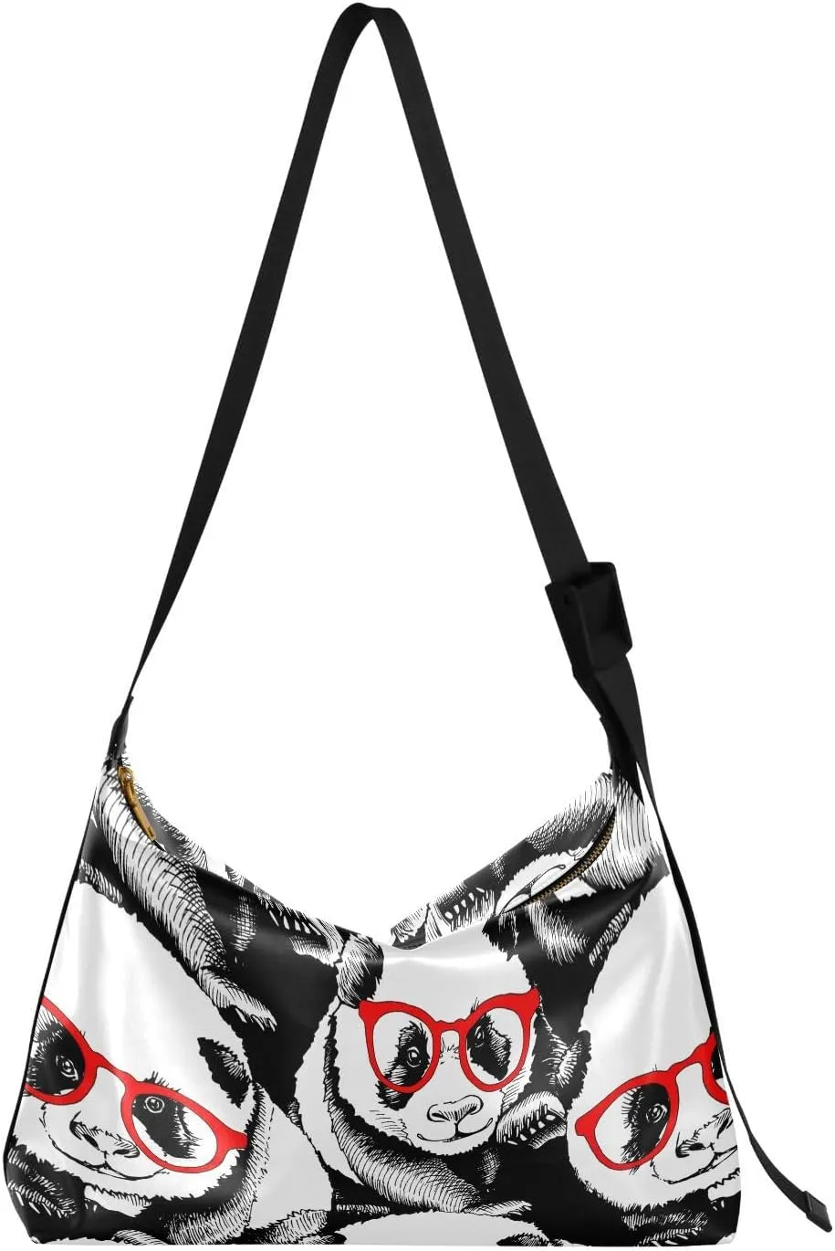 Panda in A Red Glasses Hobo Crossbody Bags for Women Leather Large Shoulder Bag Cross Body Black and White Trendy Womens Tote Bags Handbag for Travel Shopping