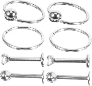 PartyKindom Metal Nose Rings Silver Nose Hoop Stud Set Women's Fashion Stainless Steel