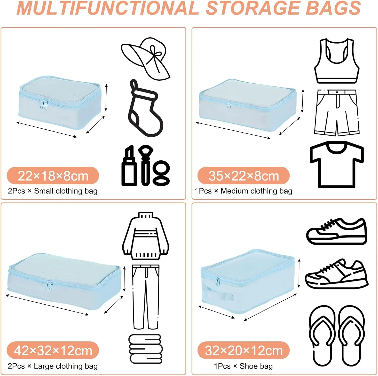PATIKIL 6 Set Travel Packing Cube, Travel Bags Organizer for Luggage Waterproof Suitcase Organizer Bags Set Travel Essentials with Shoe Bag for Carry on Suitcases, Blue