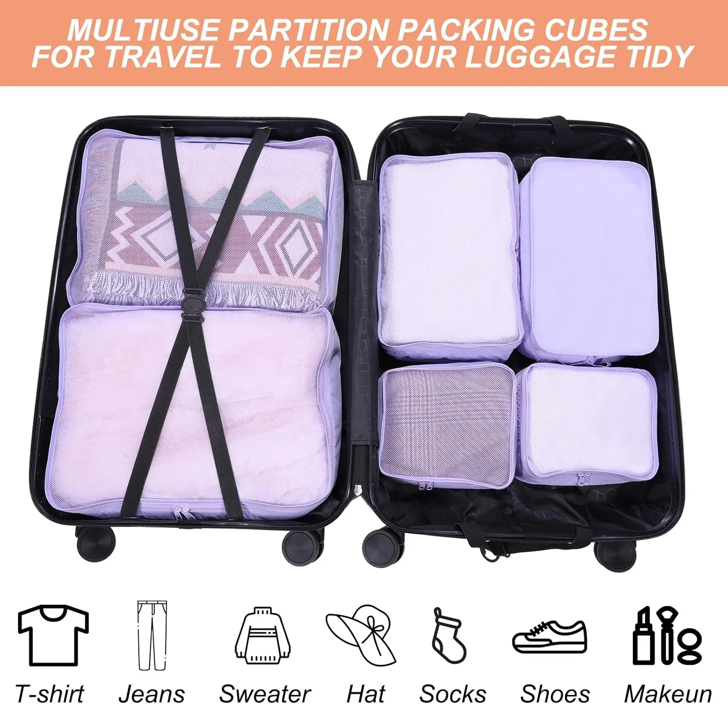 PATIKIL 6 Set Travel Packing Cube, Travel Bags Organizer for Luggage Waterproof Suitcase Organizer Bags Set Travel Essentials with Shoe Bag for Carry on Suitcases, Blue