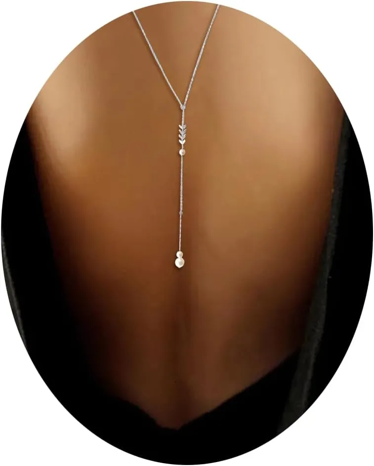 Pearls Back Chain Necklace Bridal Wedding Backdrop Necklace Body Jewelry for Women Backless Dresses Body Chain