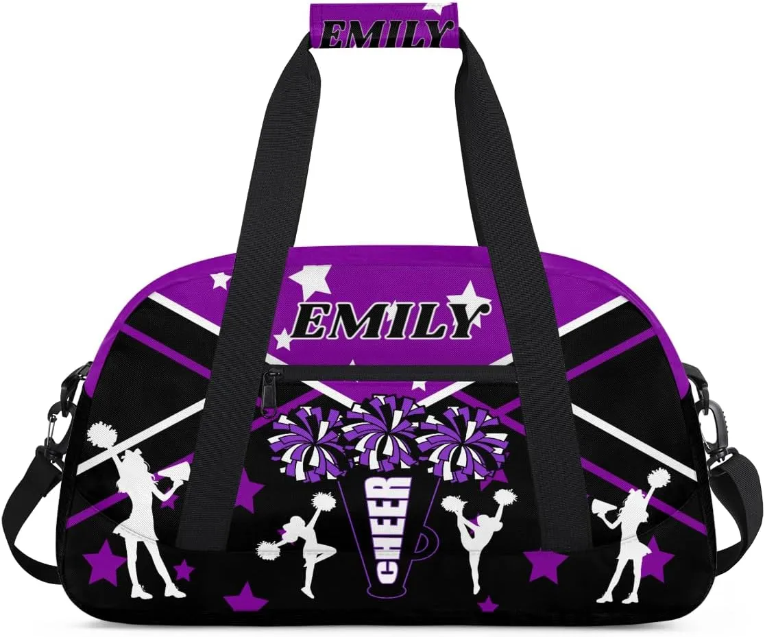 Personalize Cheer Duffel Bags with Custom Name & Text Sport Dance Gym Bags Garment Bags for Girls Kids Cheerleaders Overnight Weekender Travel Purple Black Star 2