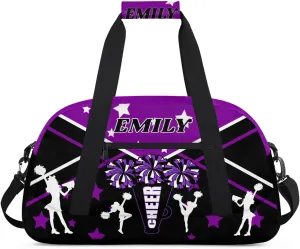 Personalize Cheer Duffel Bags with Custom Name & Text Sport Dance Gym Bags Garment Bags for Girls Kids Cheerleaders Overnight Weekender Travel Purple Black Star 2