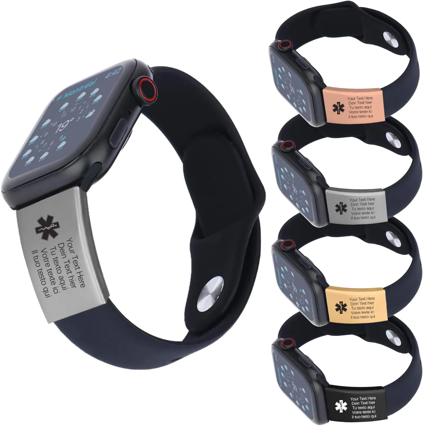 Personalized Custom Engraved Alert ID Tag for Watch Band with Name, Text - Silver/Gray Rectangular Stainless Steel Watch Band Label - 1 Count