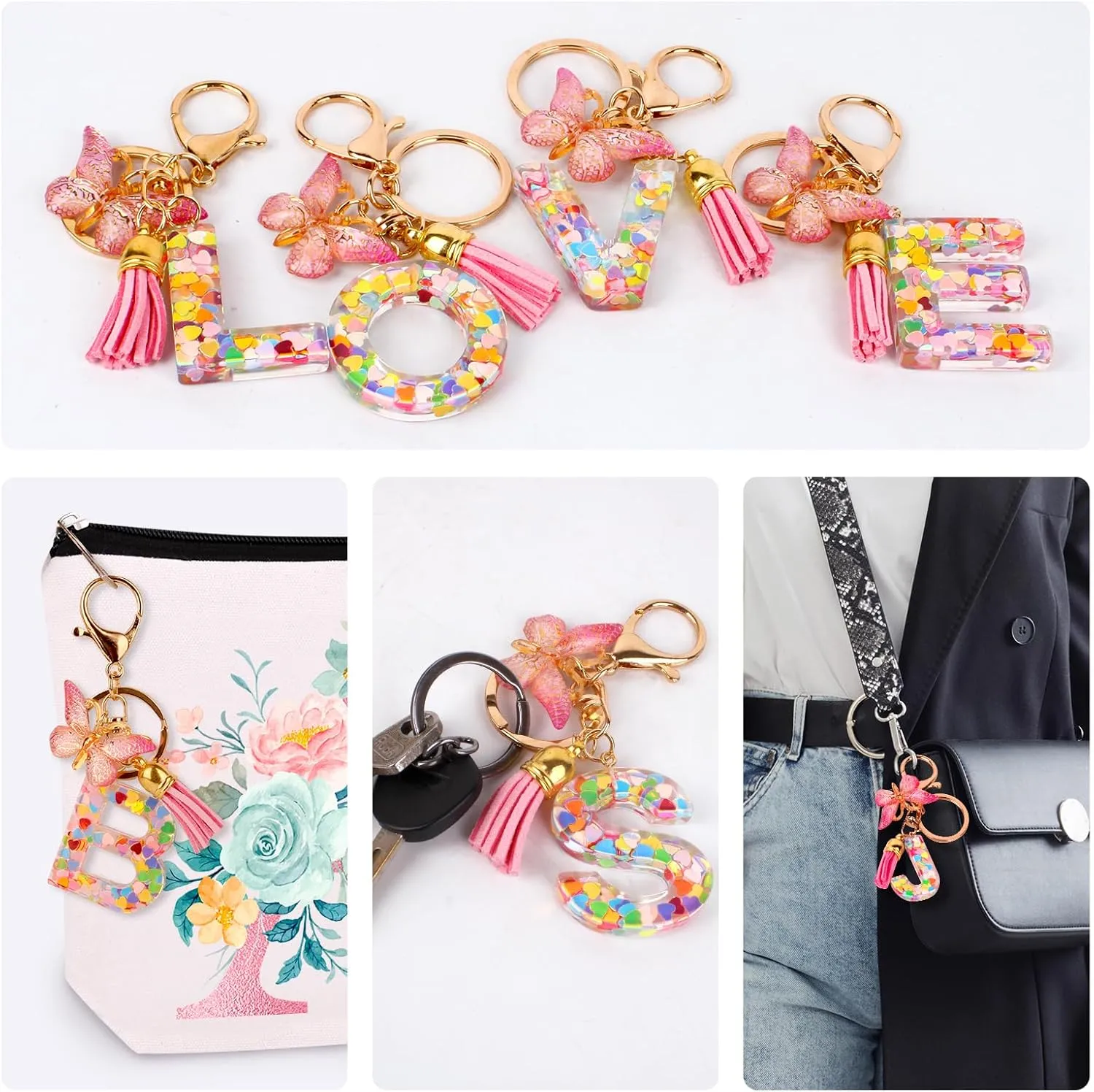 Personalized Makeup Bag with Initial Keychain, Custom Initial Monogram Small Travel Cosmetic Toiletry Bag, Birthday Gifts for Women Bridesmaid Teacher (C)