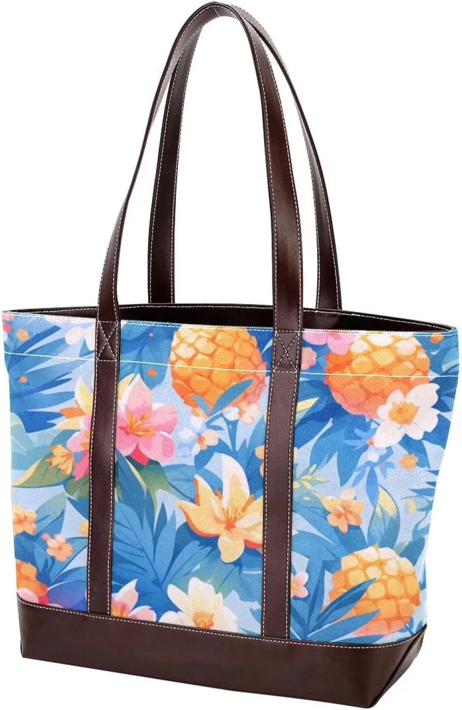 Pineapple Flowers-1849 Tote Bags Durable Leather Canvas Purses and Handbags for Women Top Handle Shoulder Satchel Hobo Bags