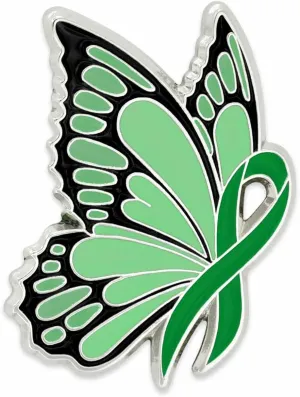 PinMart's Green Ribbon Butterfly Pin - Awareness Ribbon Enamel Pin