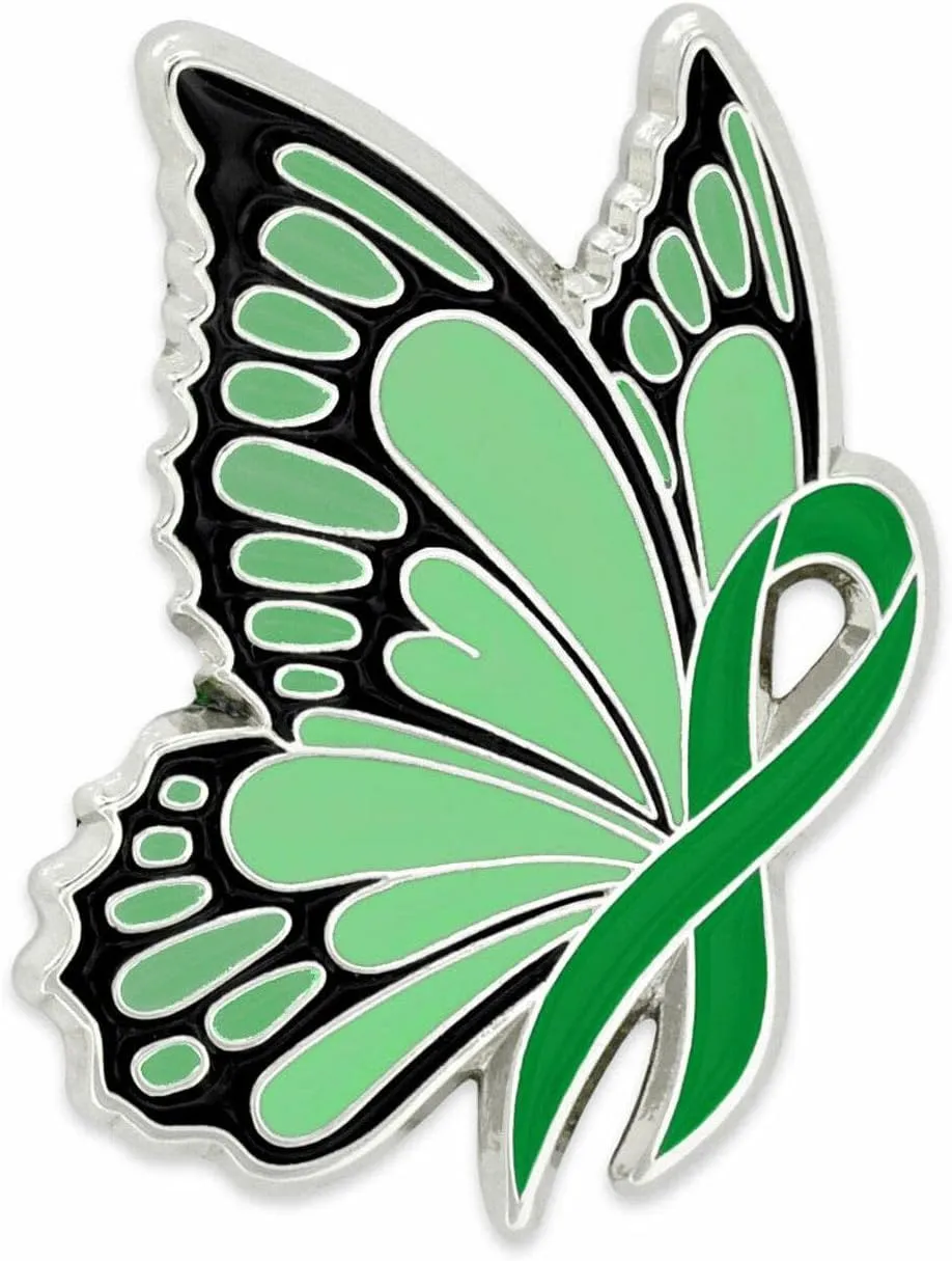 PinMart's Green Ribbon Butterfly Pin - Awareness Ribbon Enamel Pin
